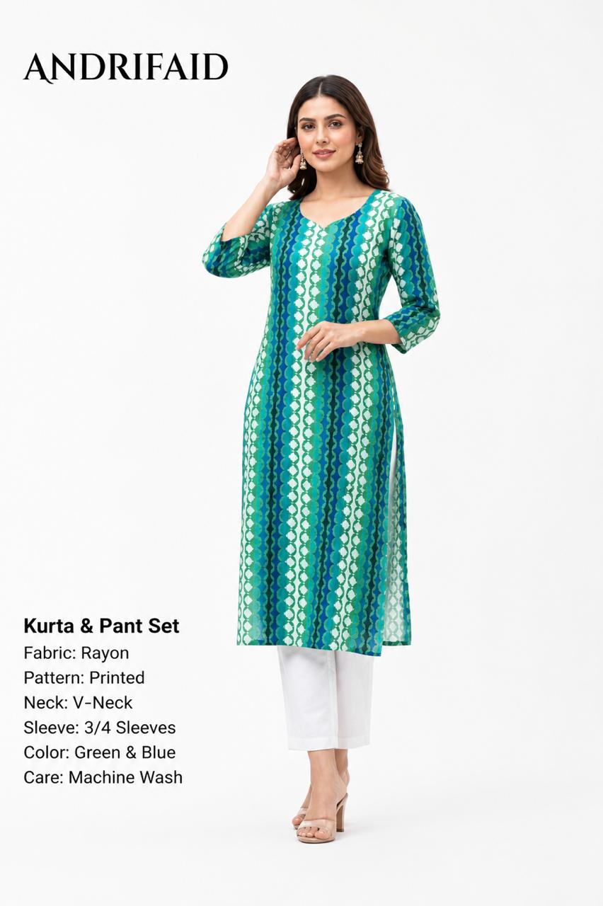 RAYON PRINTED KURTI & PANT SET