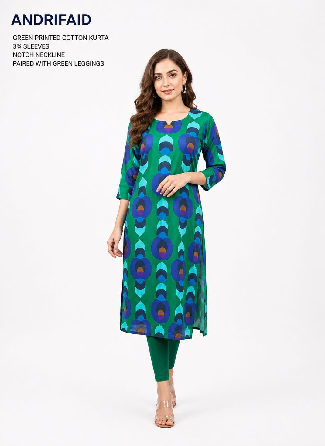 GREEN PRINTED COOTON KURTA SET